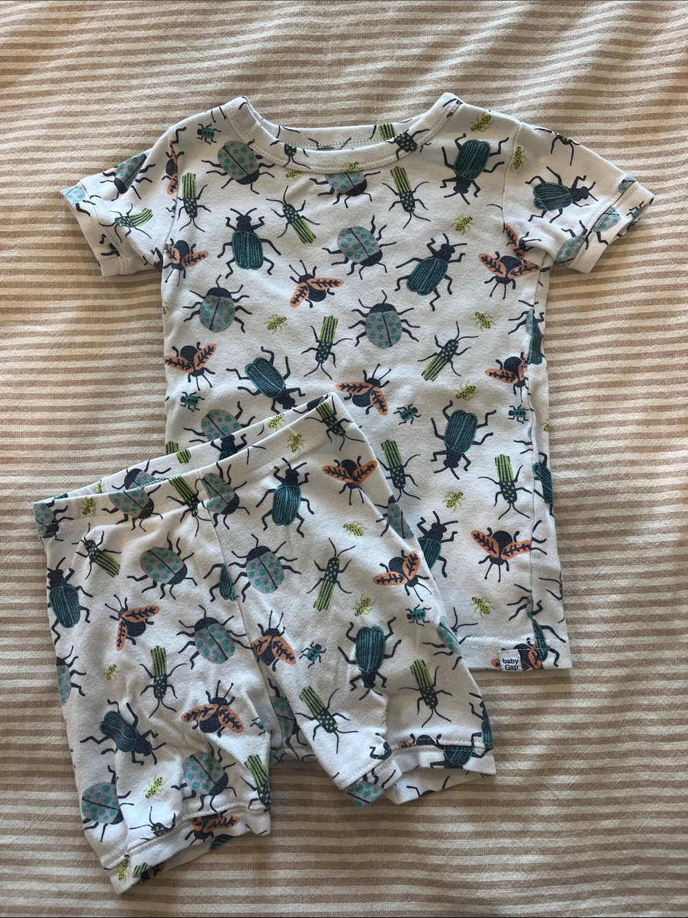 GAP White Pajama Set with Green & Teal Bug Print